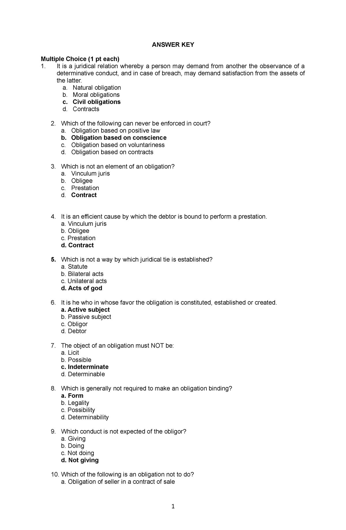 Quiz-Oblicon- Answer-KEY - ANSWER KEY Multiple Choice (1 Pt Each) It Is ...