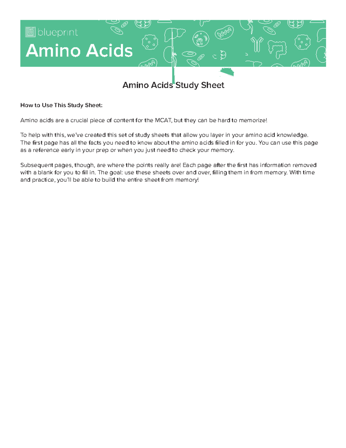 Amino Acids and Practice - How to Use This Study Sheet: Amino acids are ...