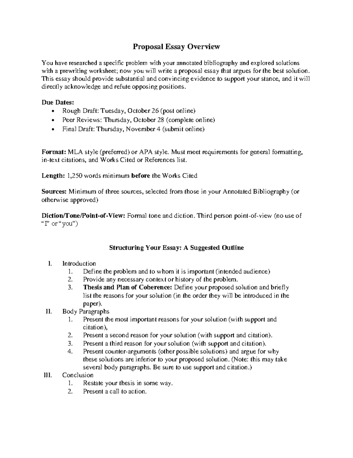 Proposal Essay Overview and Grading Rubric - Proposal Essay Overview ...