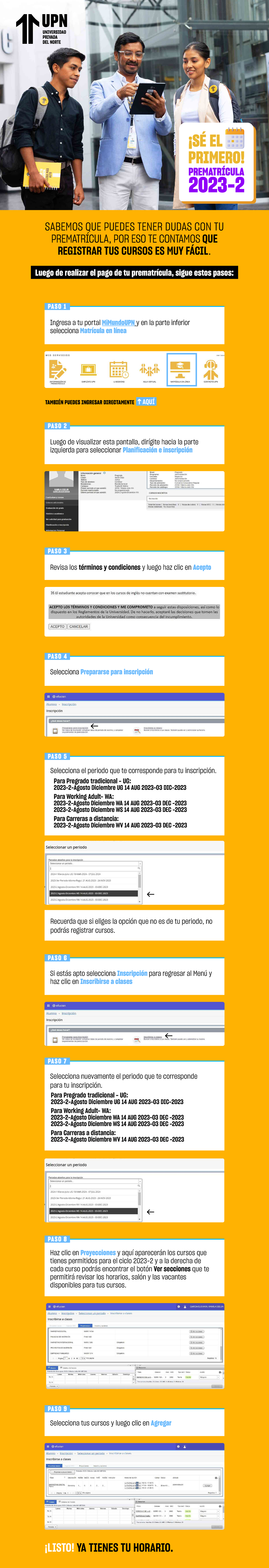 Upn tutorial prematricula 21 07 2023 - ¡LISTO! YA TIENES TU HORARIO ...