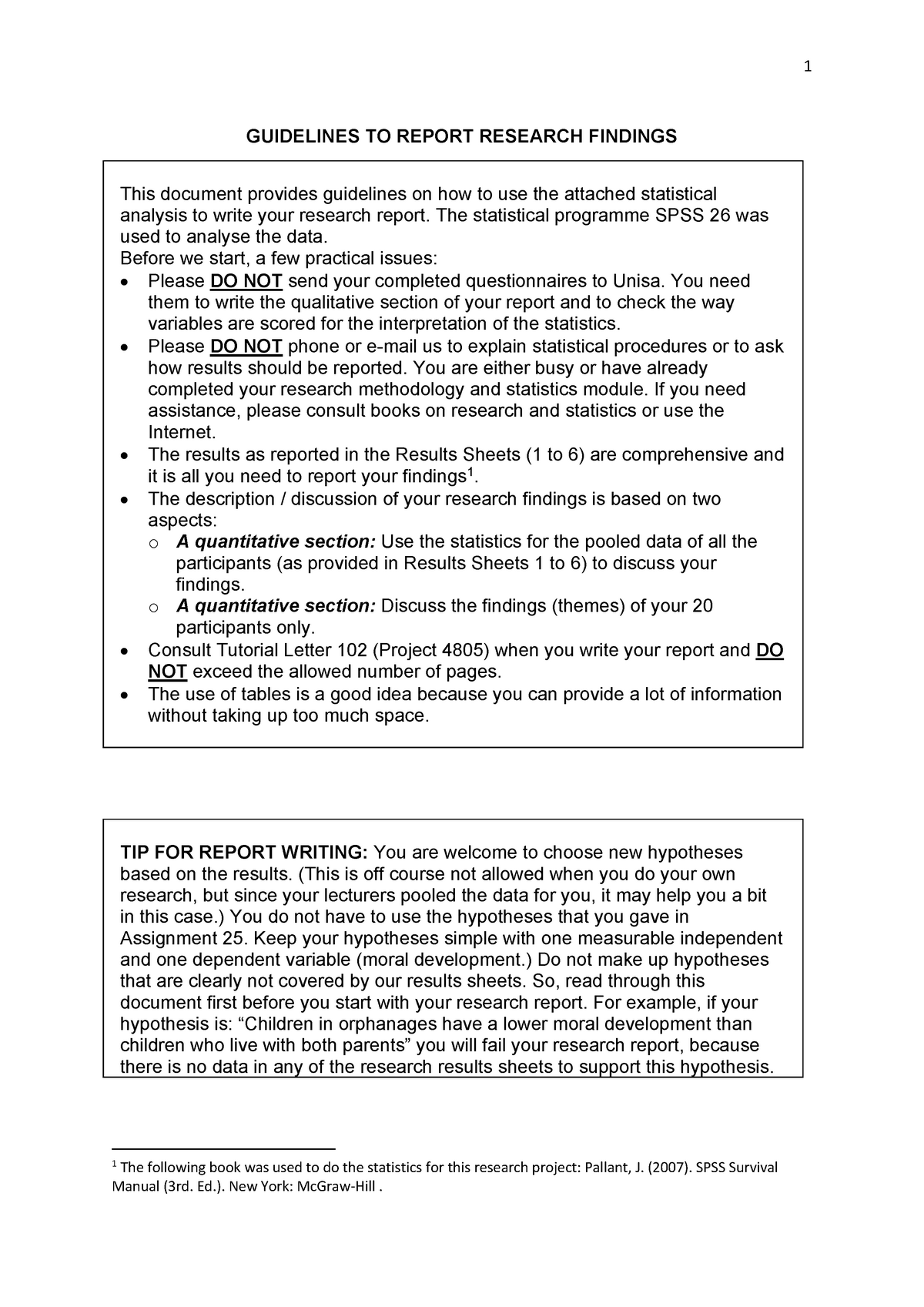 research findings guidelines