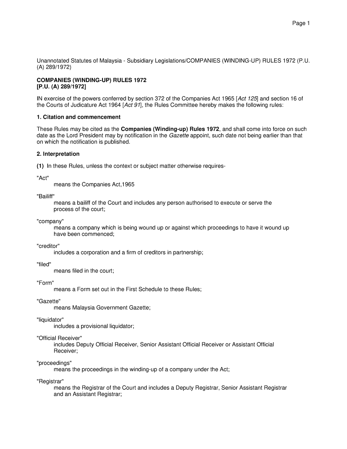 Winding Up Act - Good Lcuk - Unannotated Statutes Of Malaysia ...