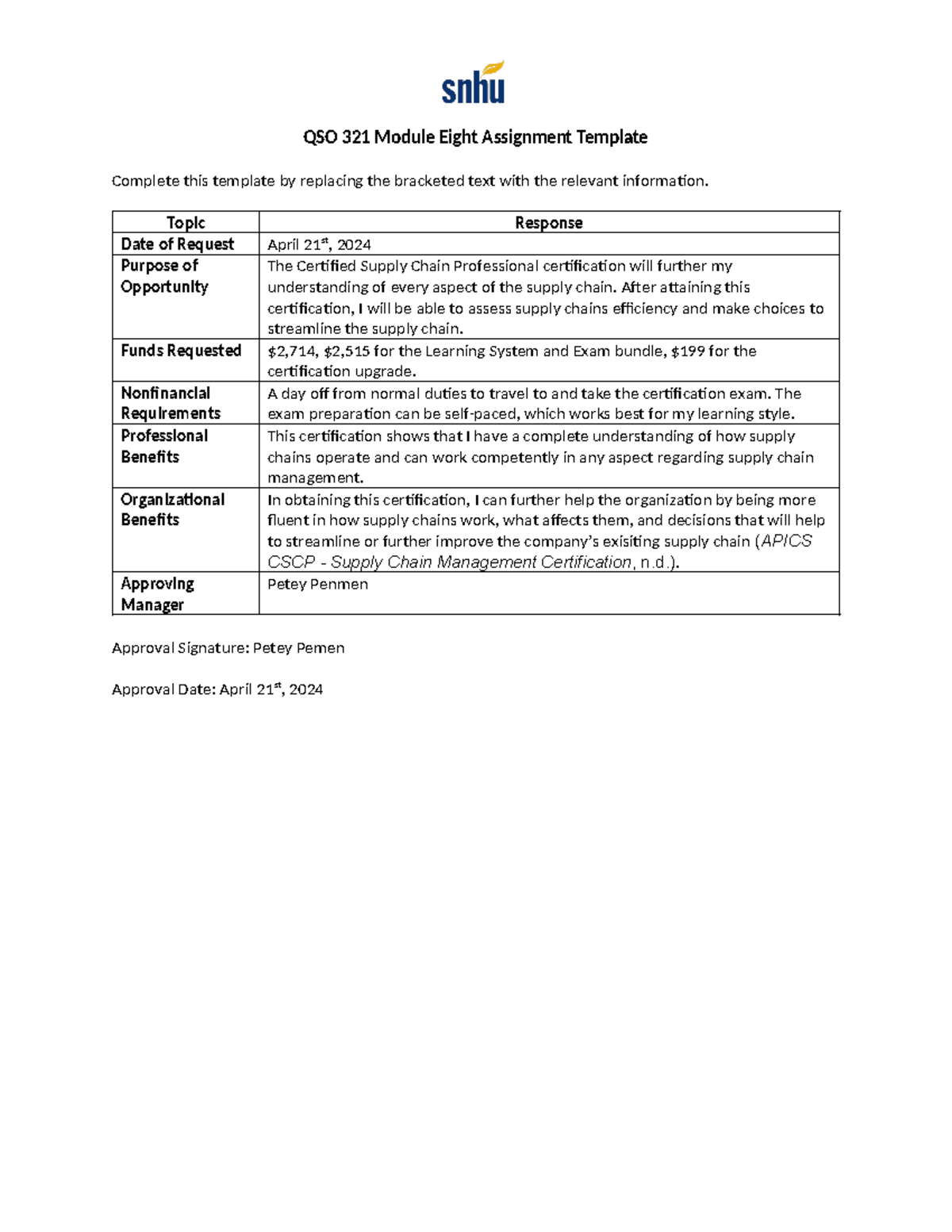 QSO 321 Module Eight Assignment - Topic Response Date of Request April ...