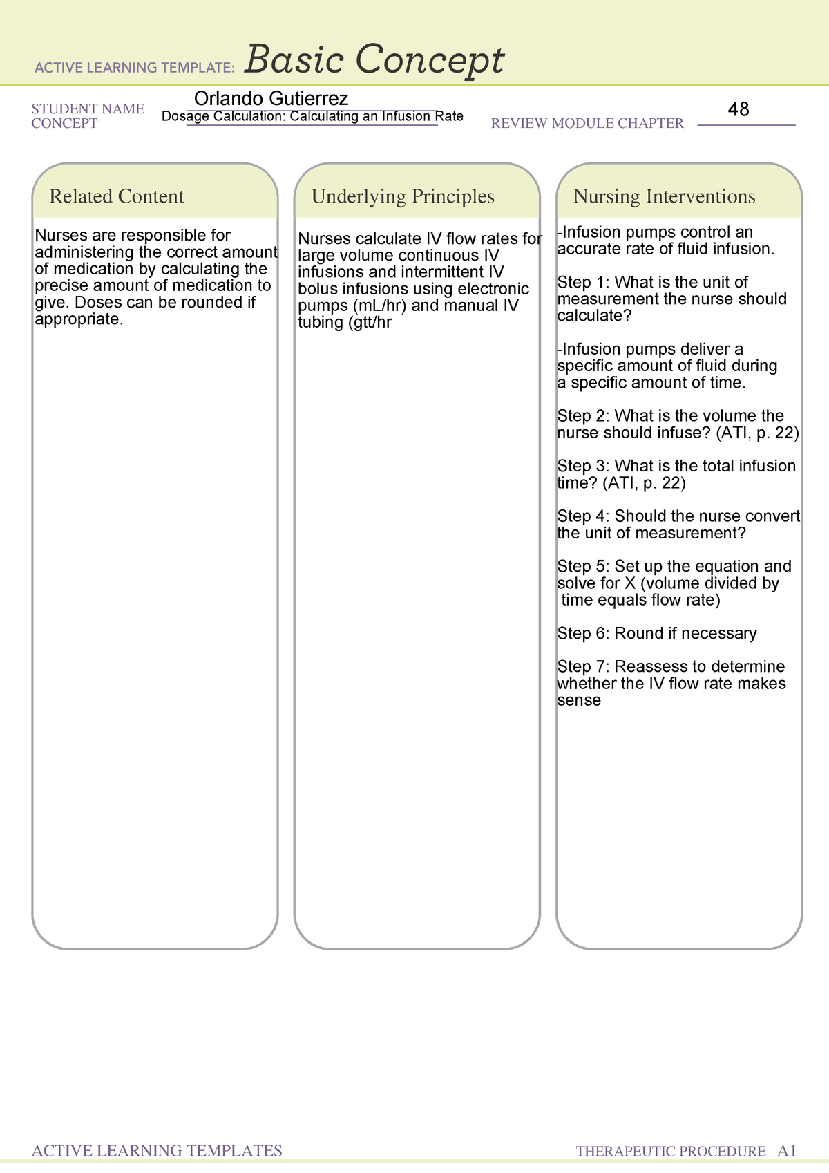 Dosage Calculation Calculating an Infusion Rate - STUDENT NAME CONCEPT ...