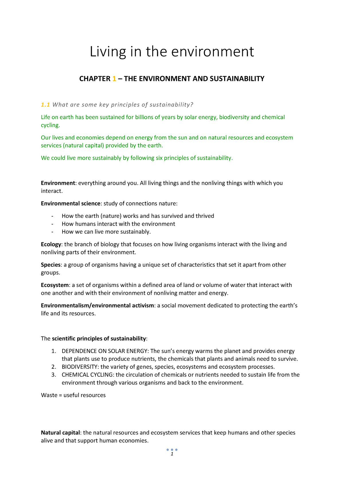 Samenvatting living in the environment - Living in the environment ...