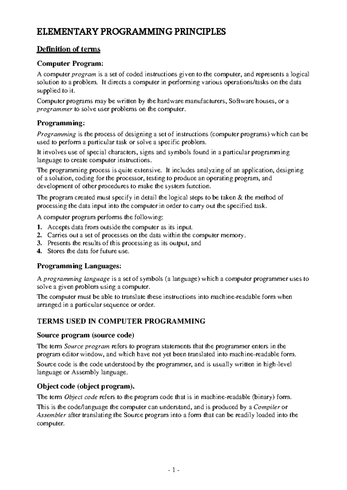 Elementary Programming Principles - ELEMENTARY PROGRAMMING PRINCIPLES ...