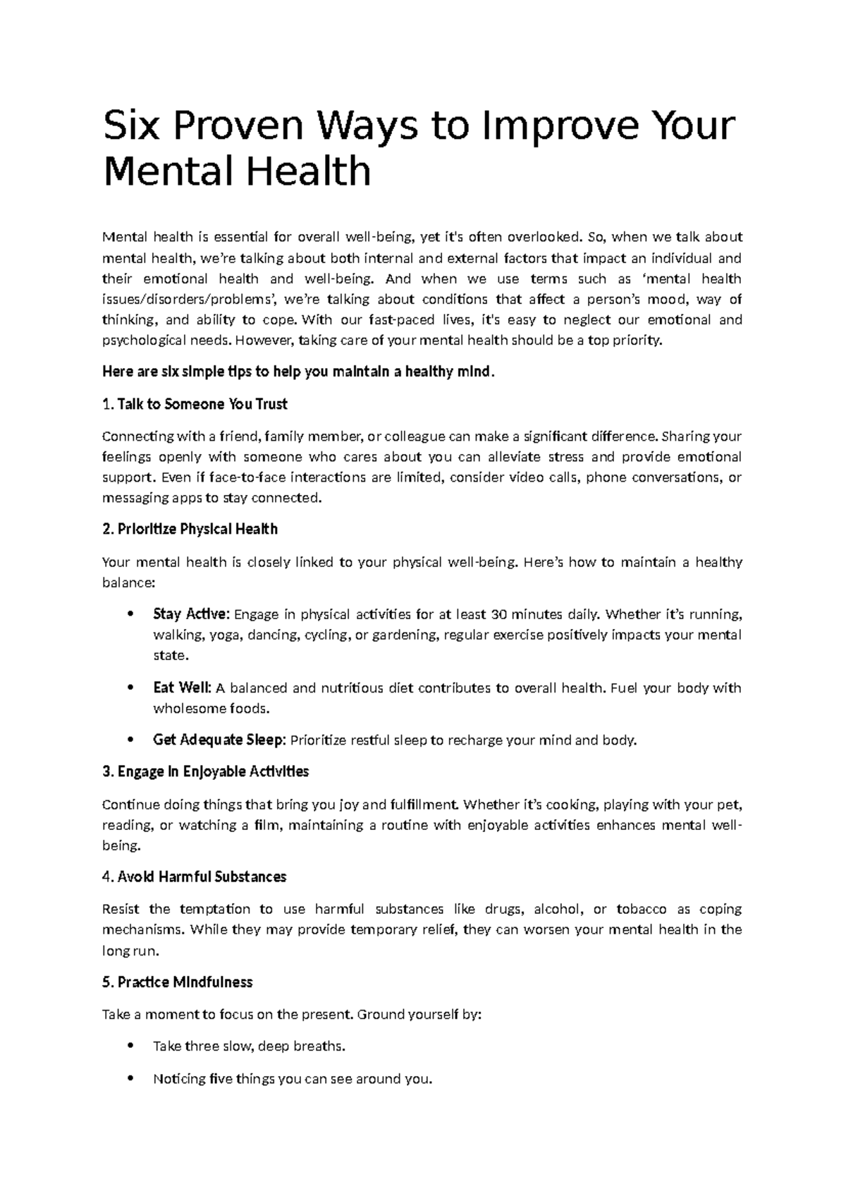 Six Proven Ways to Improve Your Mental Health - Six Proven Ways to ...