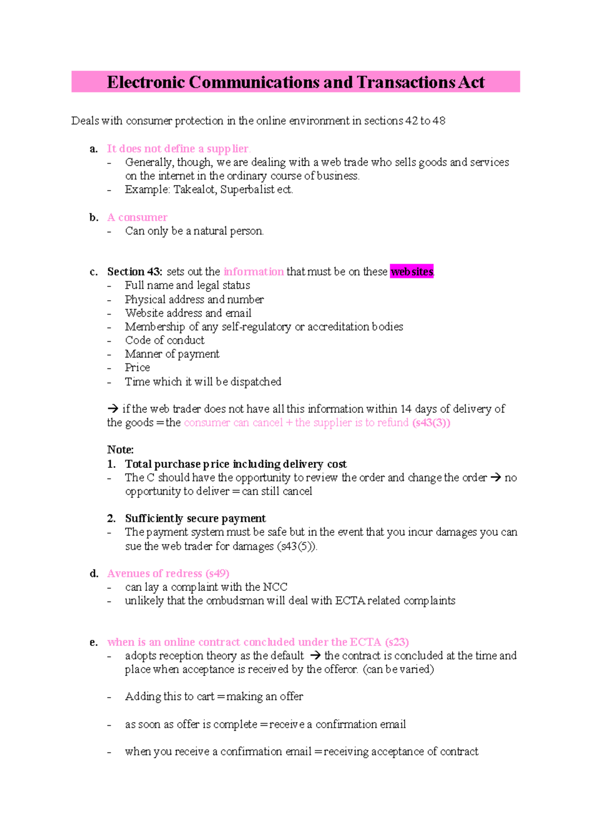 4. ECTA Section Electronic Communications and Transactions Act Deals