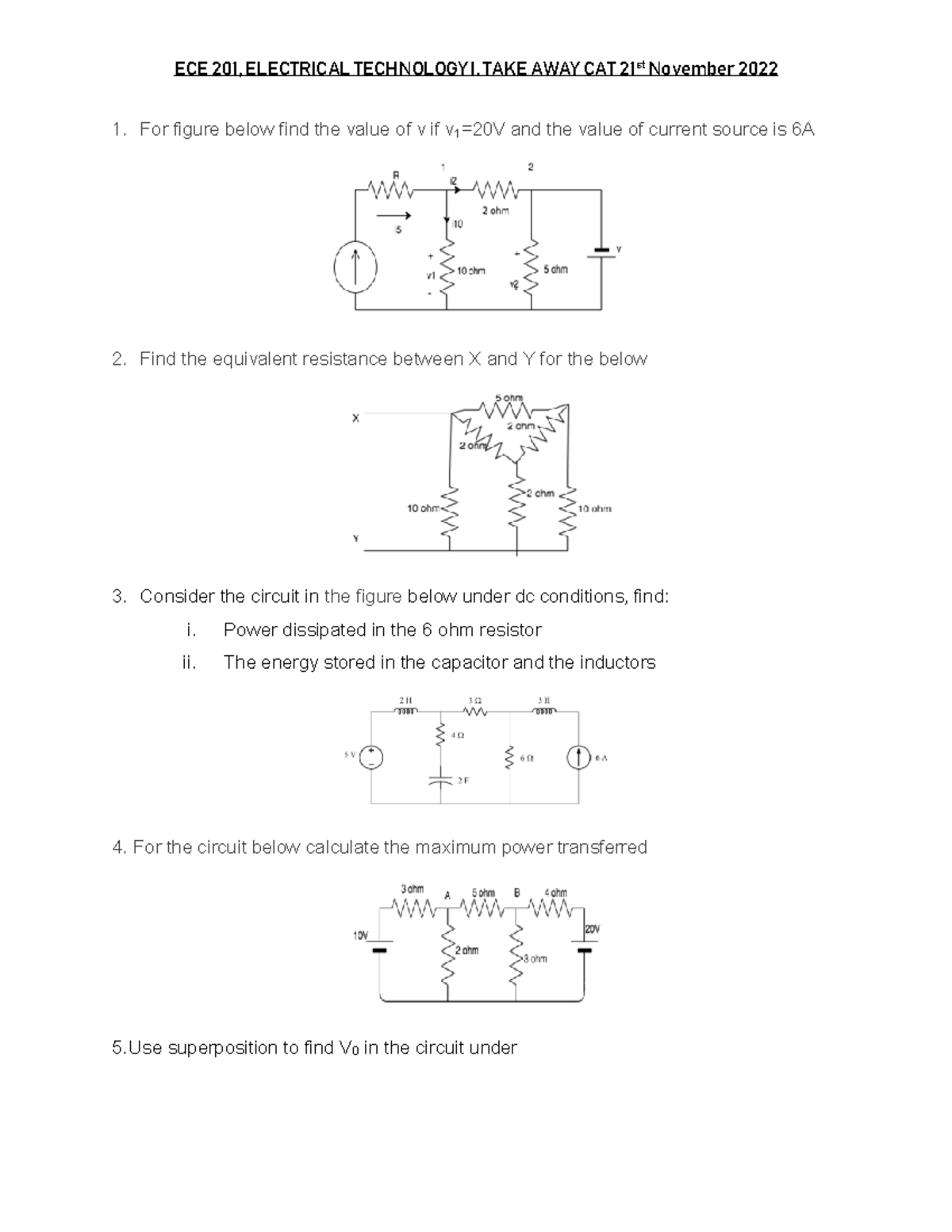 ECE 201 TAKE AWAY CAT 21 November - ECE 201, ELECTRICAL TECHNOLOGY I ...