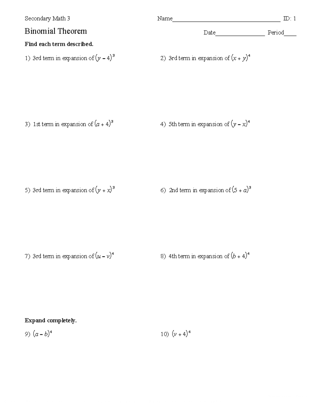 Binomial Theorem Assignment-1 - ©t m 2 z 0 ^ 1 _ 7 B SKjuxtPaB ...