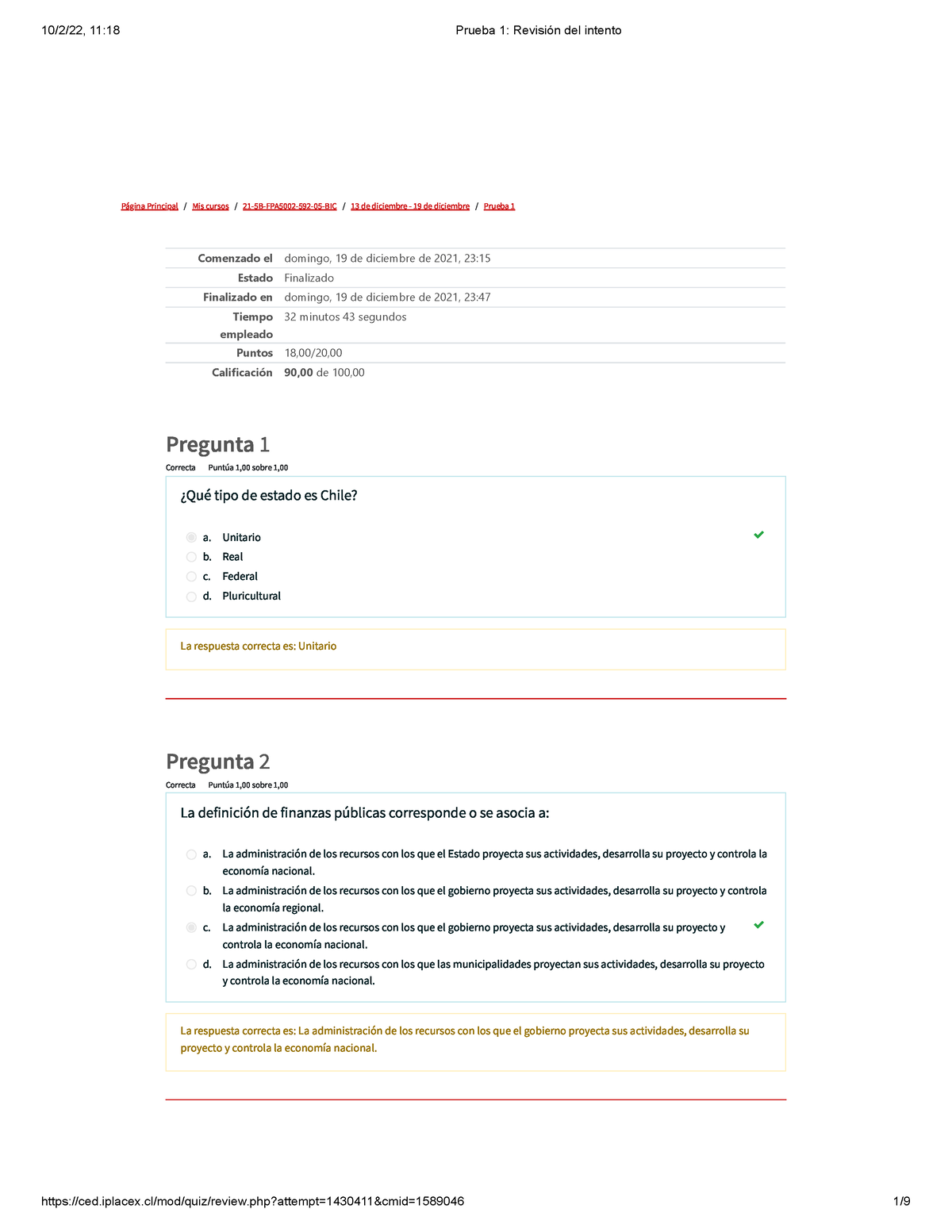 Prueba 1 Finanzas Publicas - Página Principal / Mis Cursos / 21-5B ...