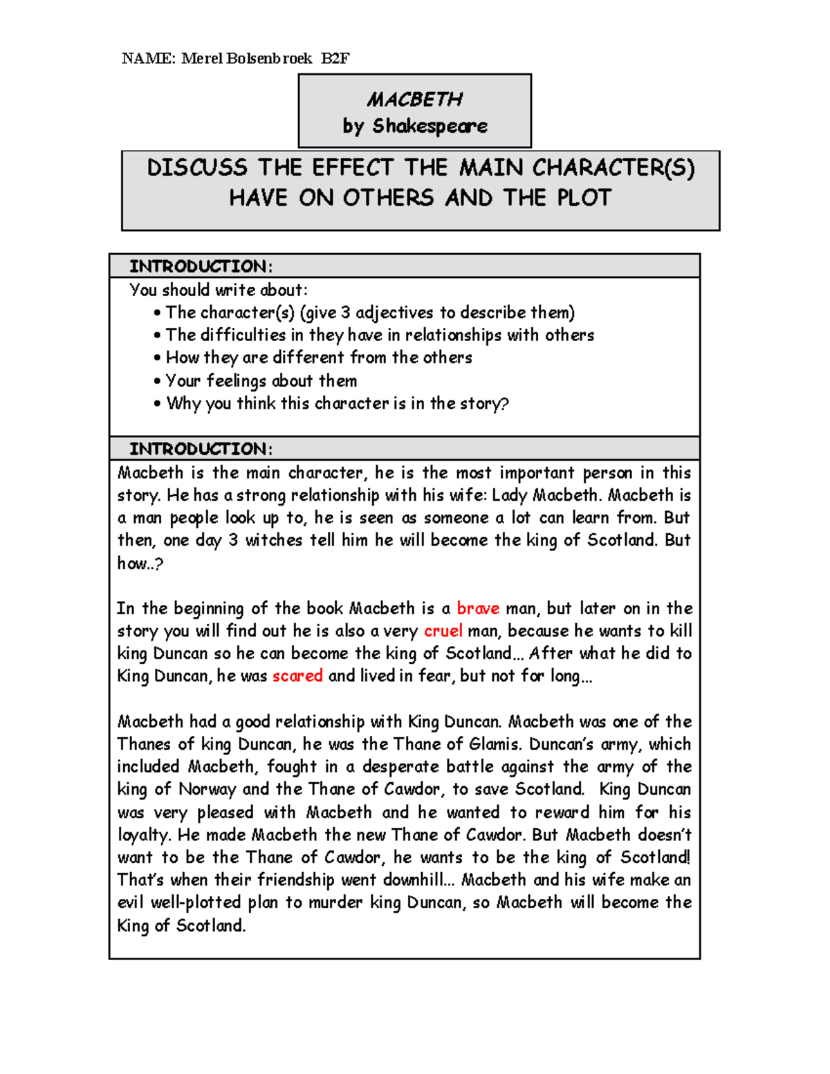 Character Analysis Assignment - DISCUSS THE EFFECT THE MAIN CHARACTER(S ...