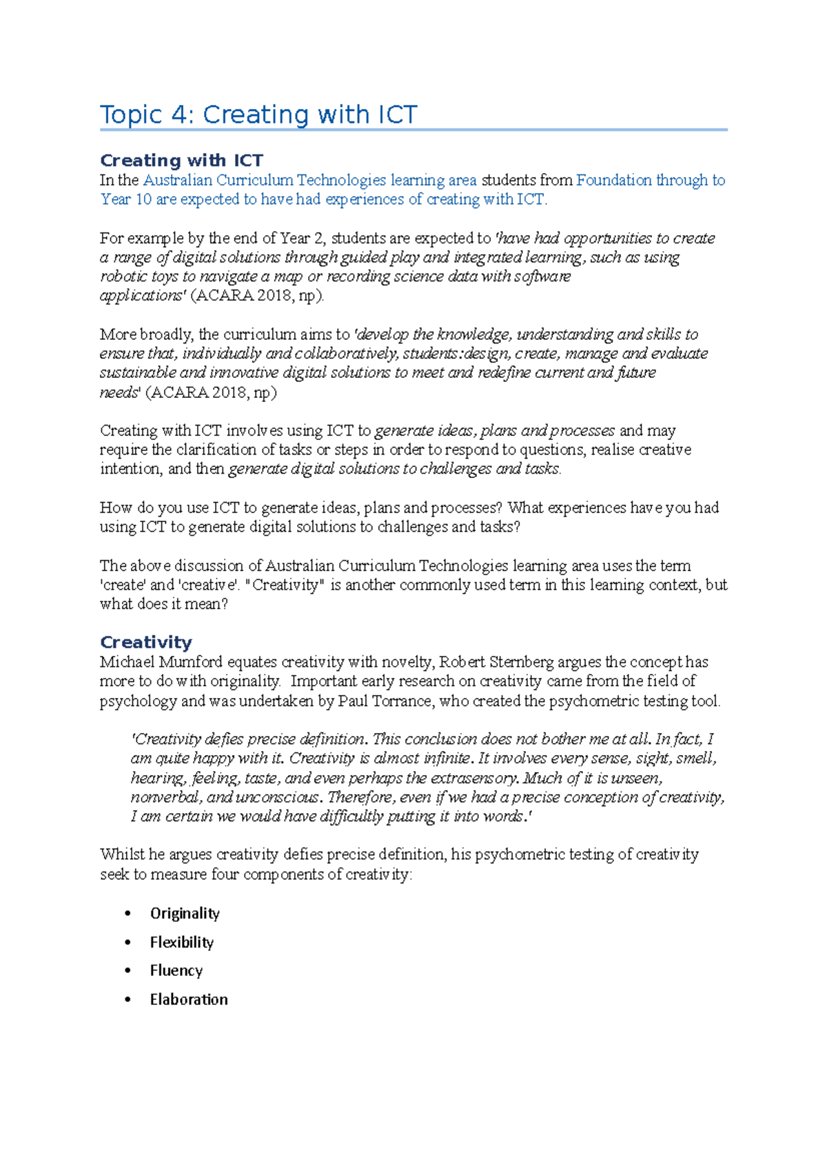 Topic 4- Creating with ICT - Topic 4: Creating with ICT Creating with ...