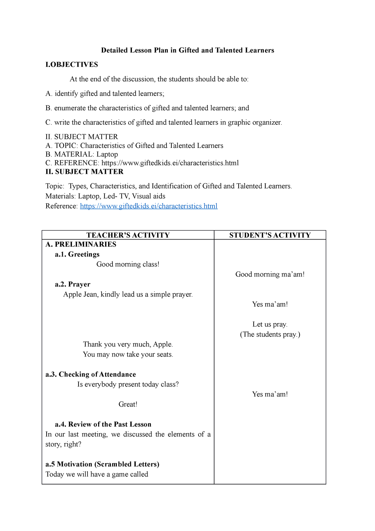 DLP-2 - Detailed Lesson Plan - Detailed Lesson Plan In Gifted And ...