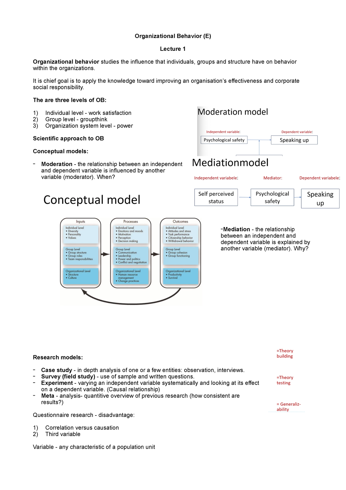 OB Summary - Organizational Behavior (E) Lecture 1 Organizational ...