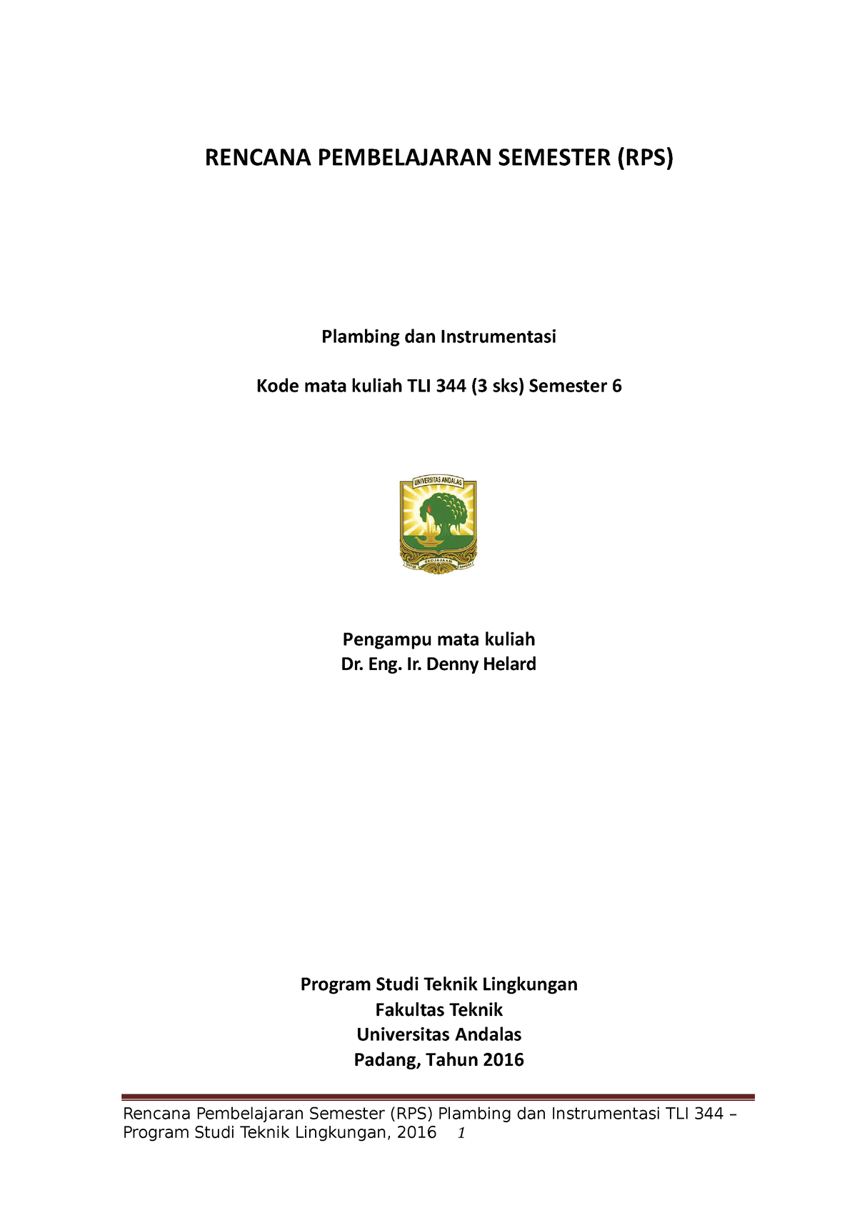 RPS Plambing Dan Instrumentasi - RENCANA PEMBELAJARAN SEMESTER (RPS ...