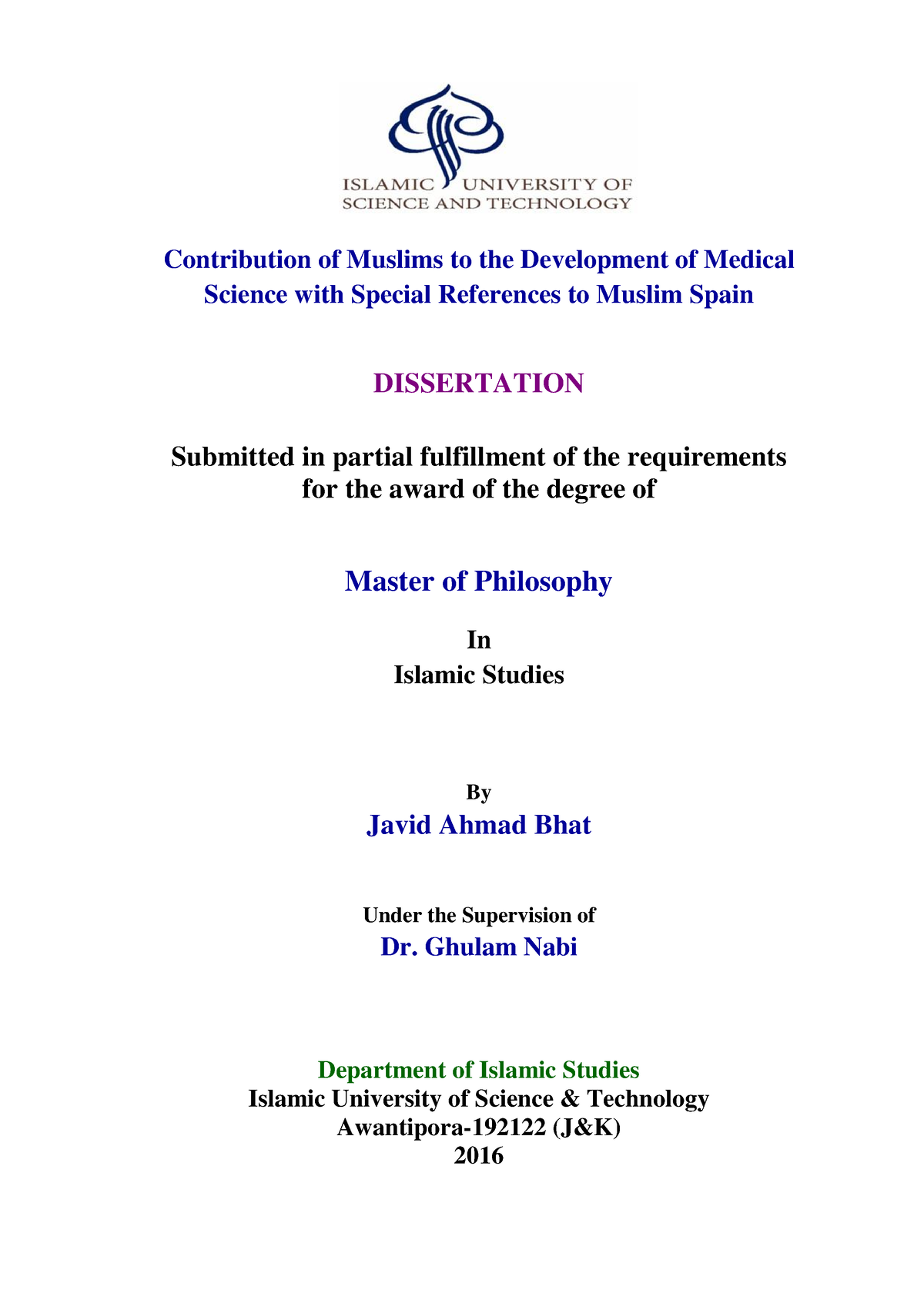 hec islamic studies thesis