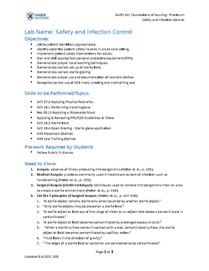 Elimination and Specimen Collection Lab Guide - NURS 201 Foundations of ...