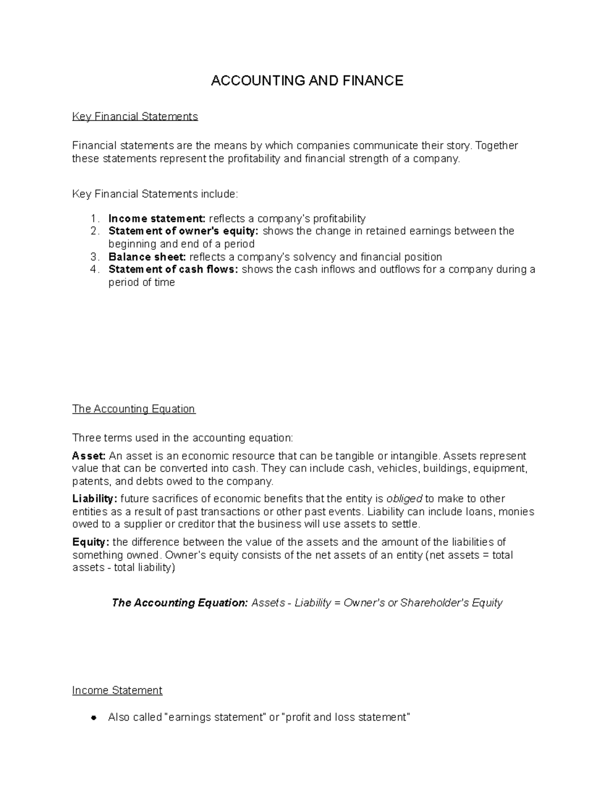 Intro to Business Chapter 16 Part 2 Notes - ACCOUNTING AND FINANCE Key ...