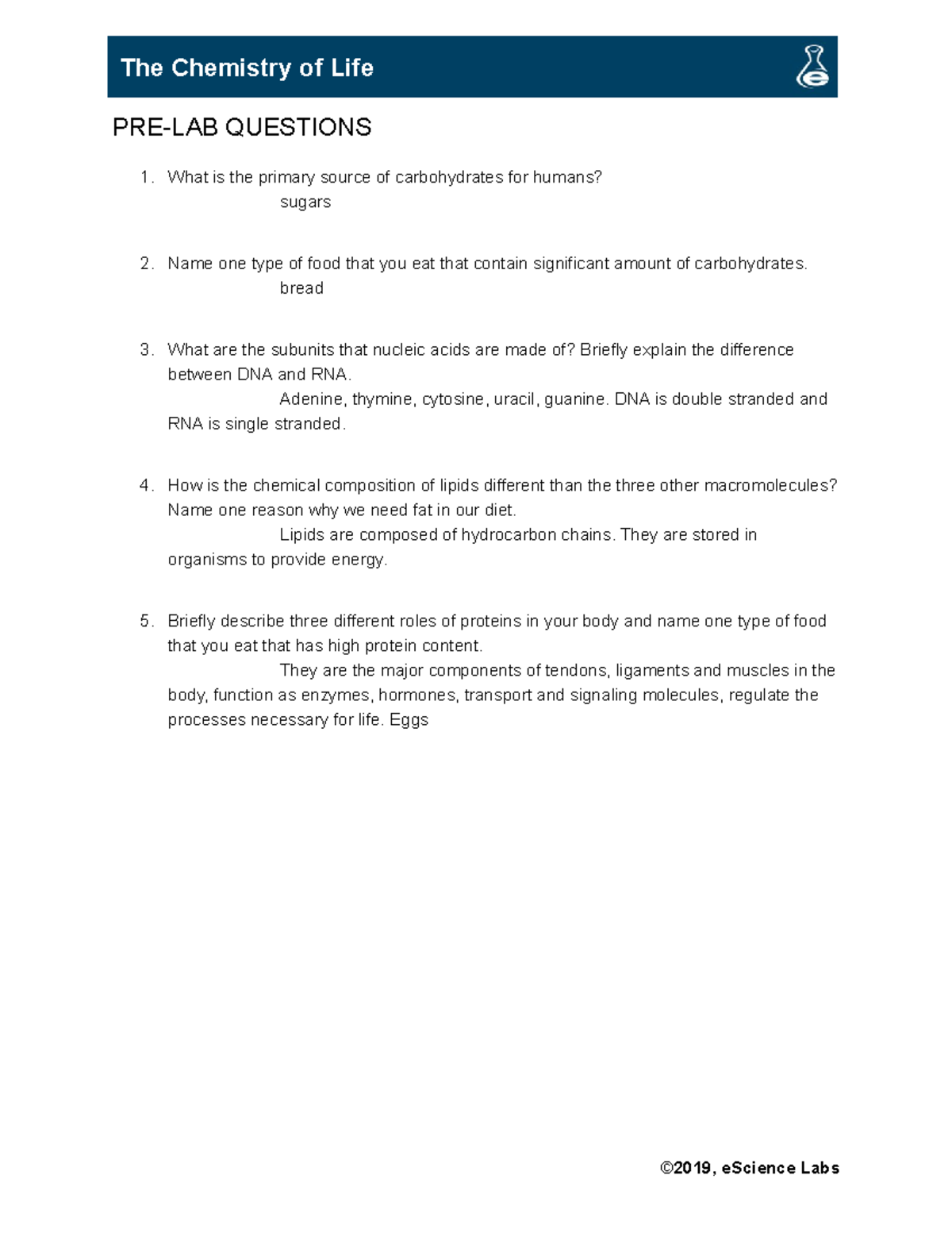 Chemistry Of Life - Lab Work - PRE-LAB QUESTIONS What is the Within The Chemistry Of Life Worksheet