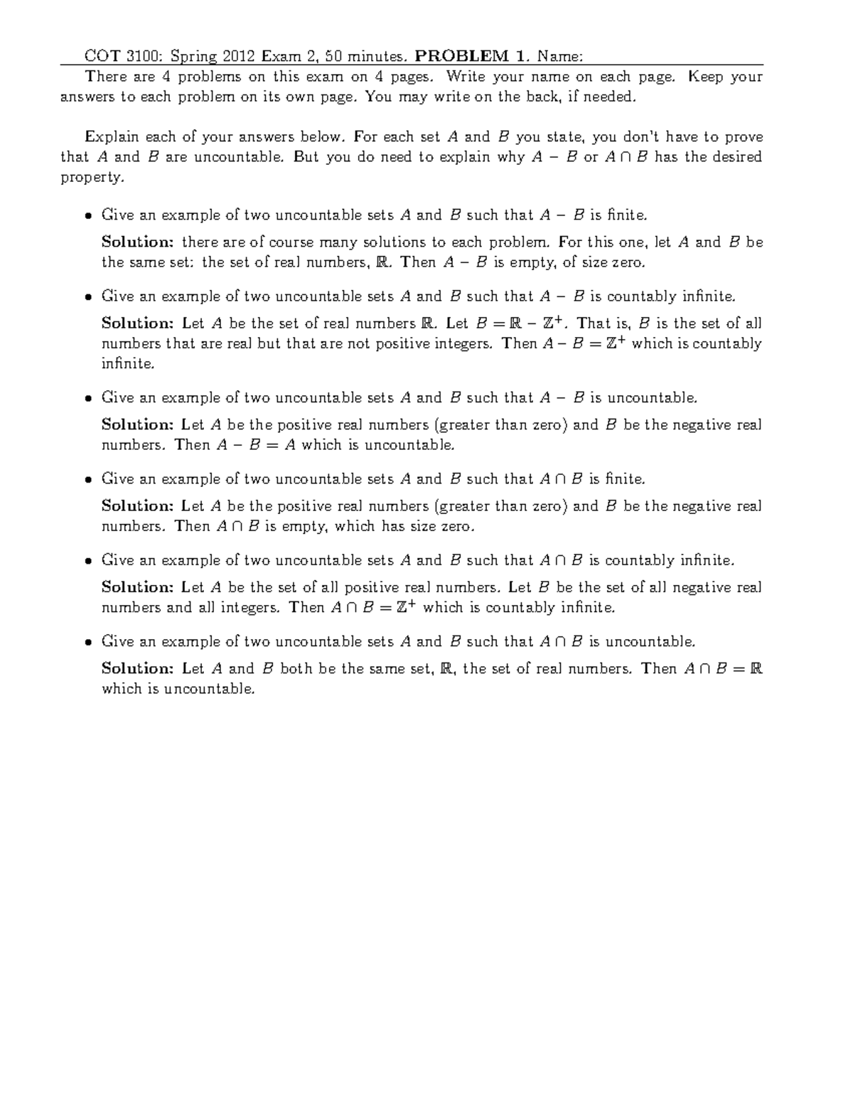 Spring 2012 exam2soln bio COT 3100 Spring 2012 Exam 2, 50 minutes