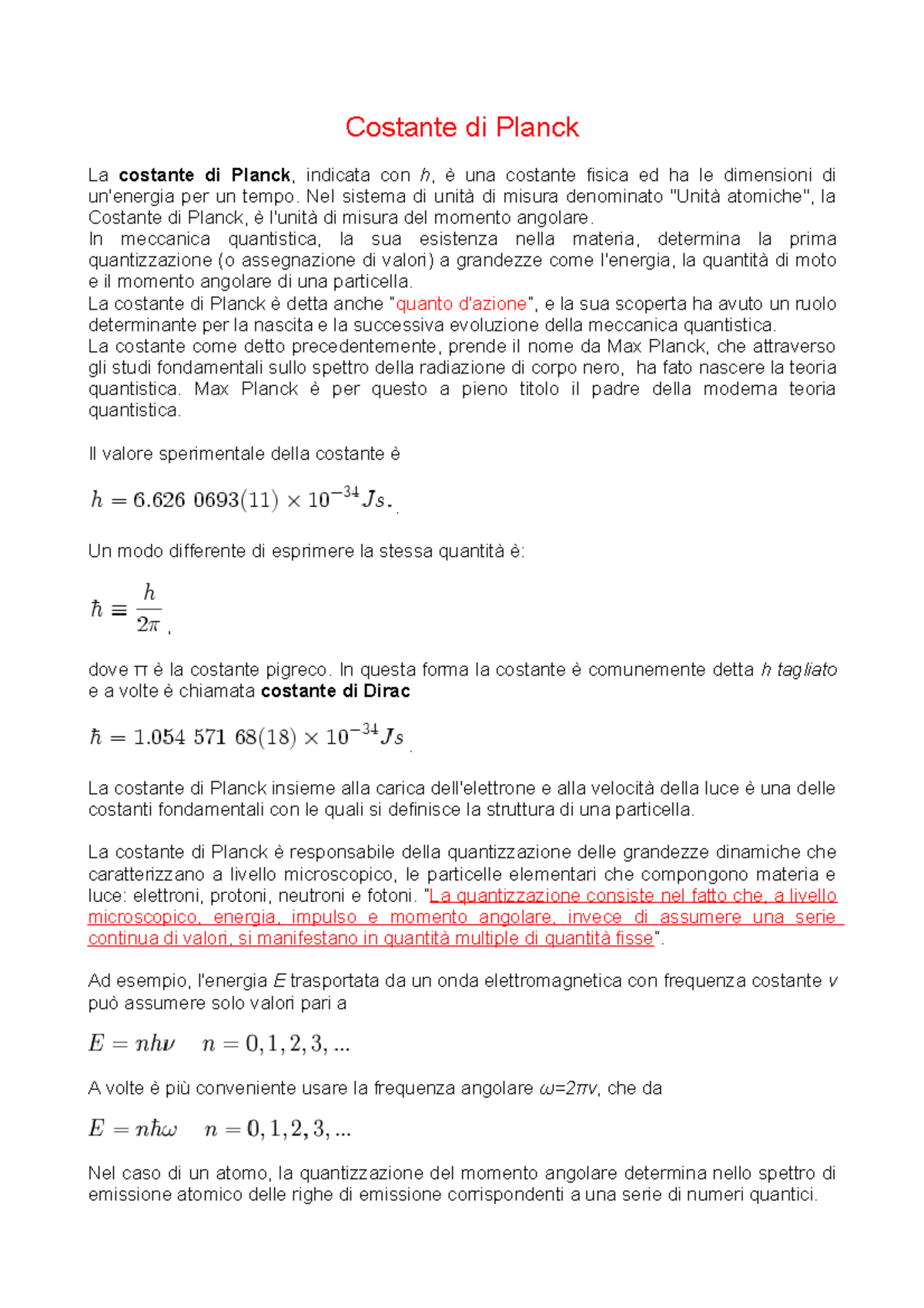 Costante planck Costante di Planck La costante di Planck, indicata