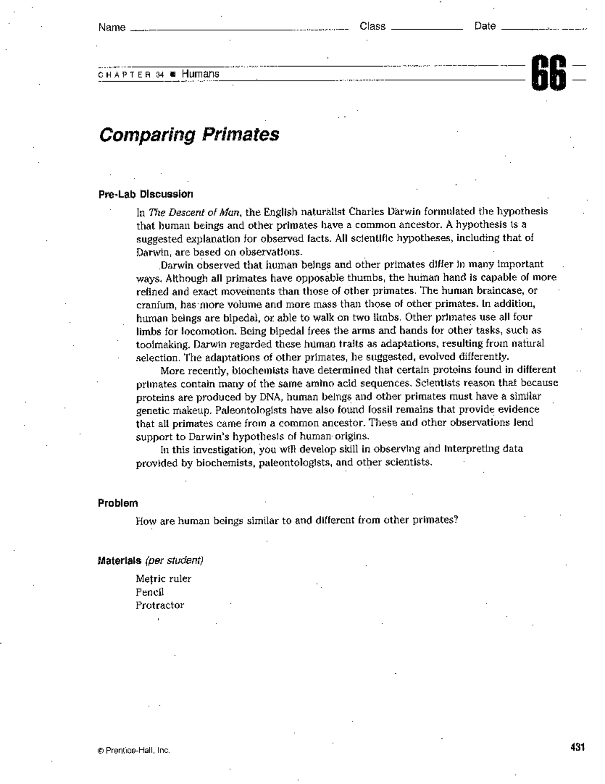 Comparing primates lab worksheet - Studocu