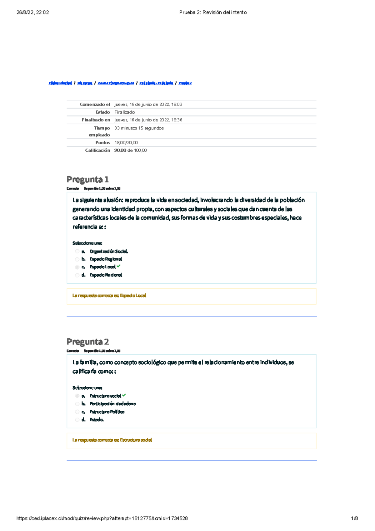 Prueba 2 Revisión Del Intento - Página Principal / Mis Cursos / 22-2B ...