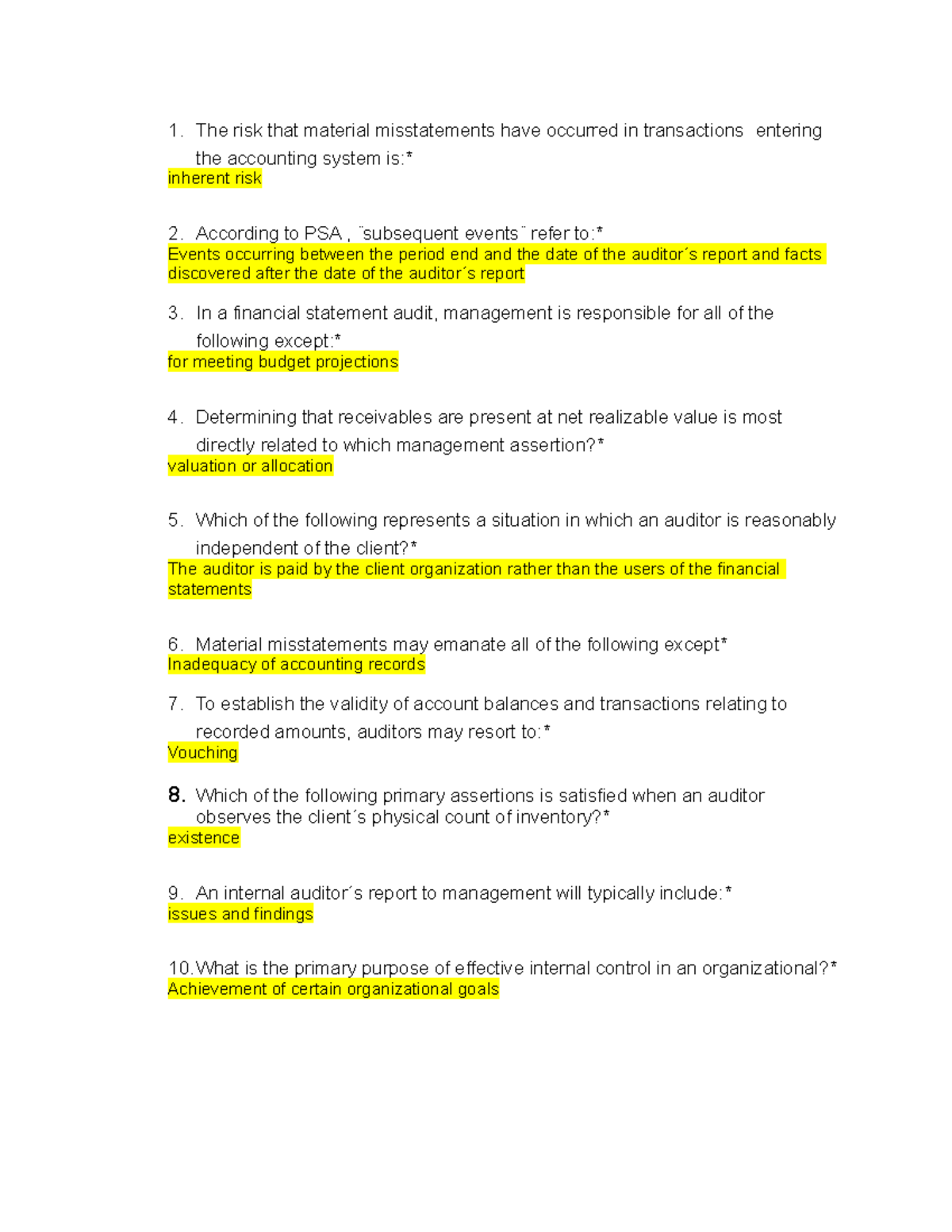 Auditing - With problem solving - The risk that material misstatements ...