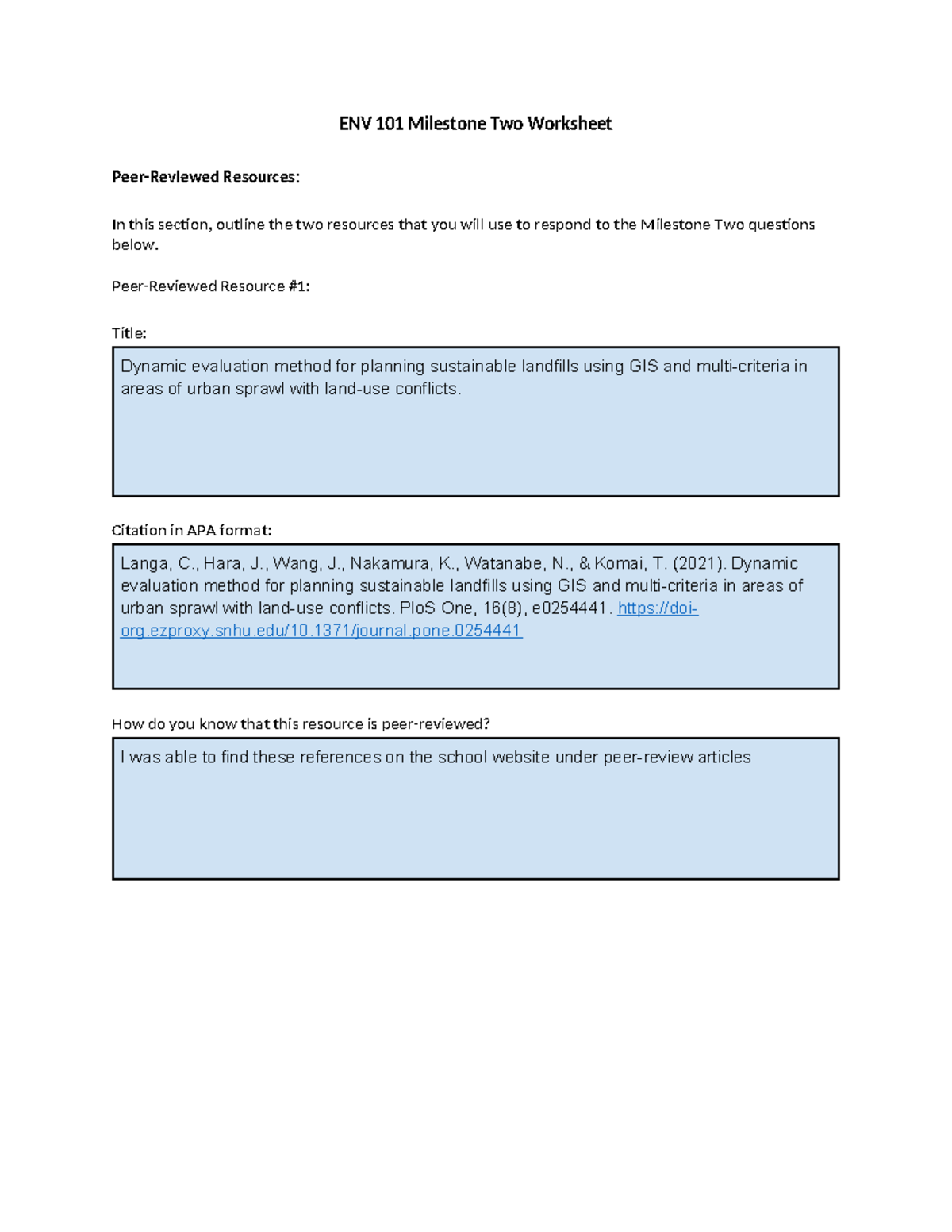 ENV 101 Milestone Two Worksheet Late Work - ENV 101 Milestone Two ...