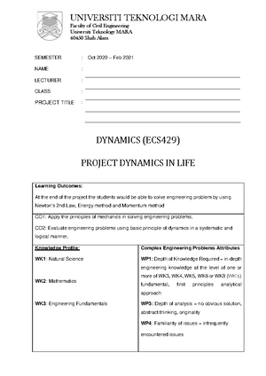 Faculty Mechanical Engineering 2020 Session 1 - Degree MEC420 ...