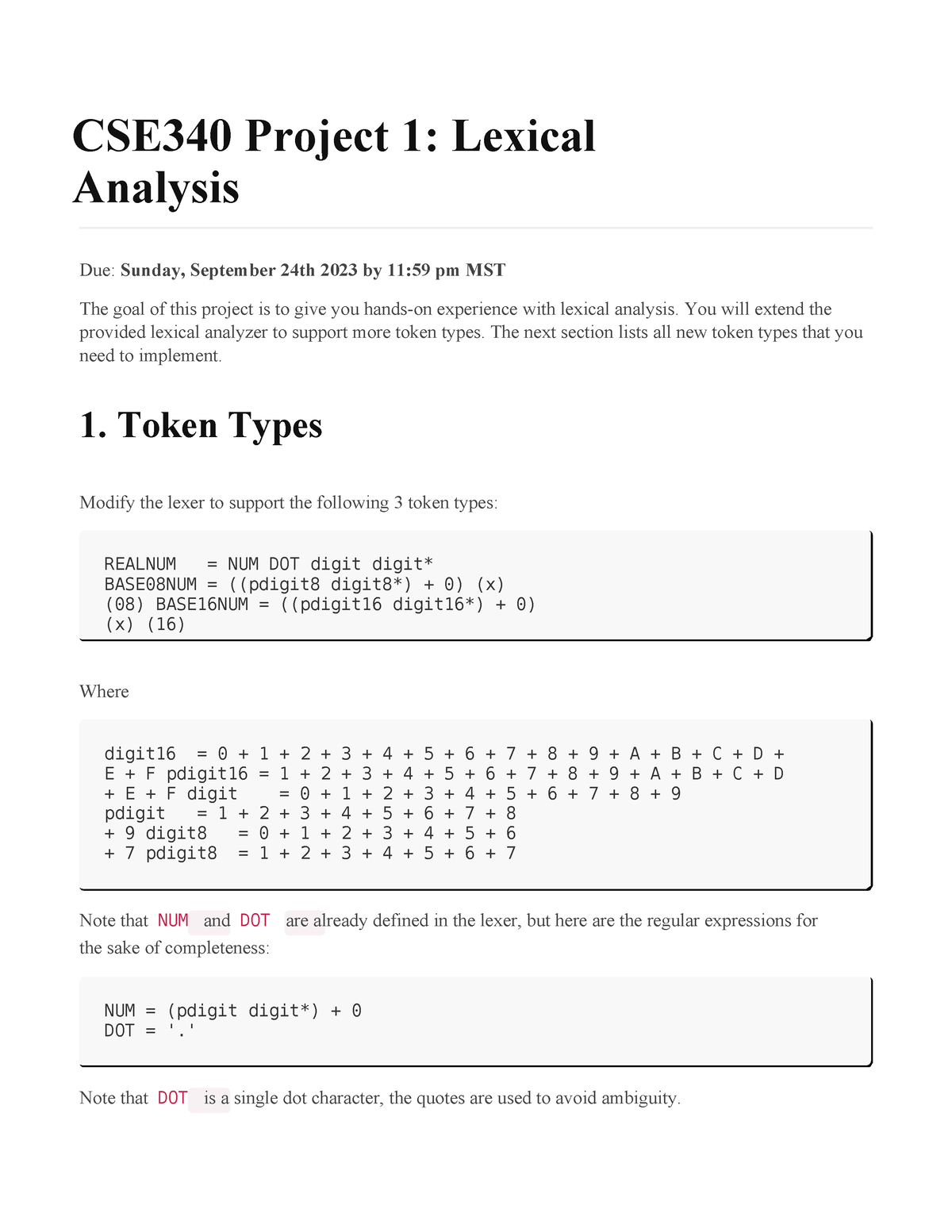 CSE340 Spring 24 Project 1-1 - CSE340 Project 1: Lexical Analysis Due ...