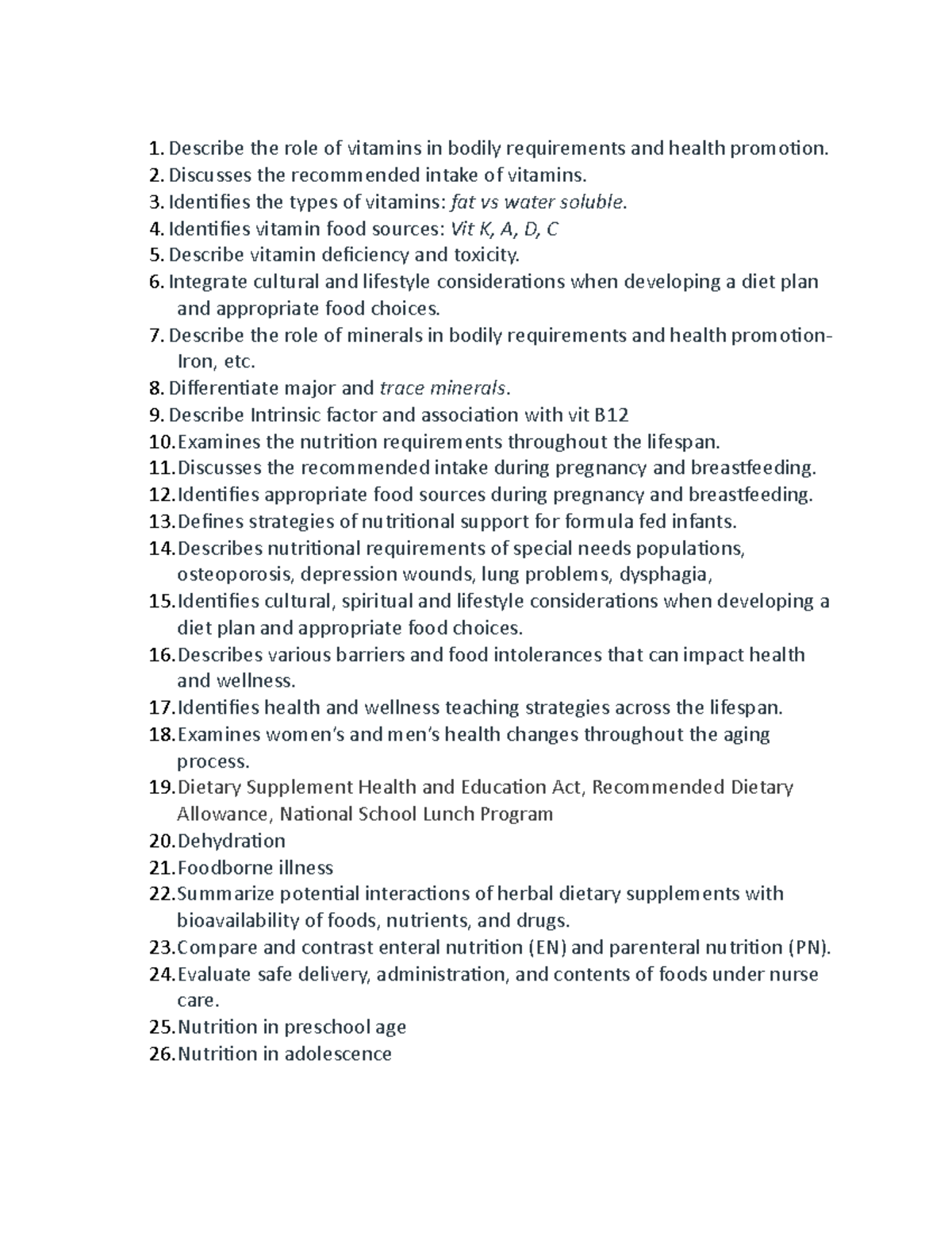 Exam+2+Study+Plan - Exam study guide - 1 the role of vitamins in bodily ...