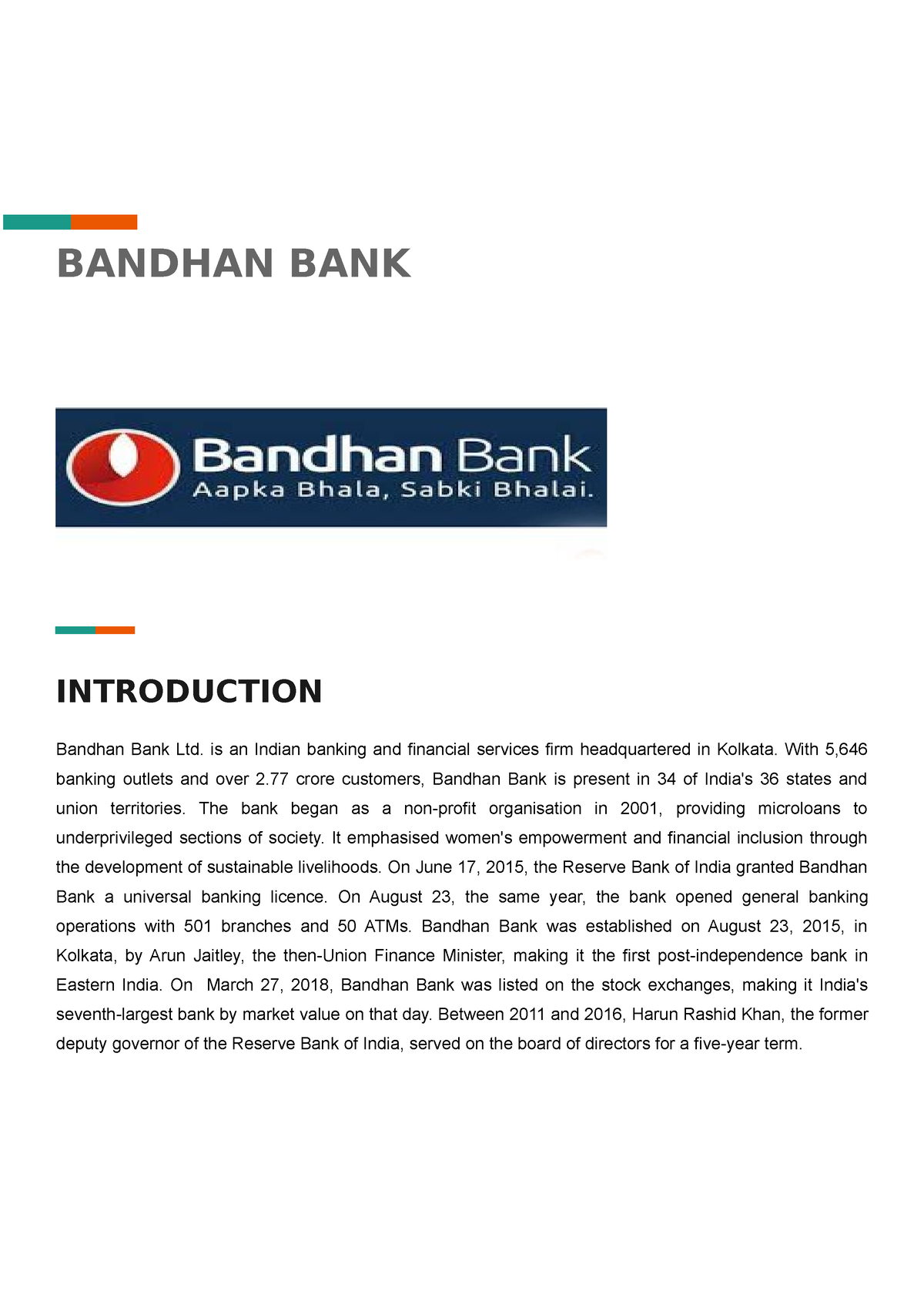 research report on bandhan bank