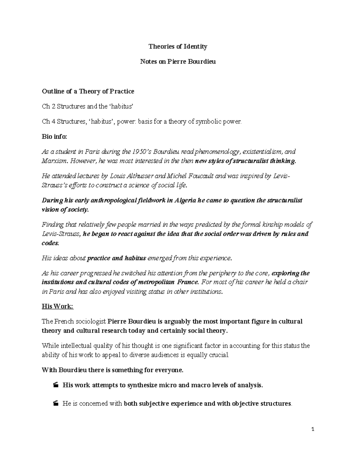 Theories of Identity Notes Bourdieu - Theories of Identity Notes on ...
