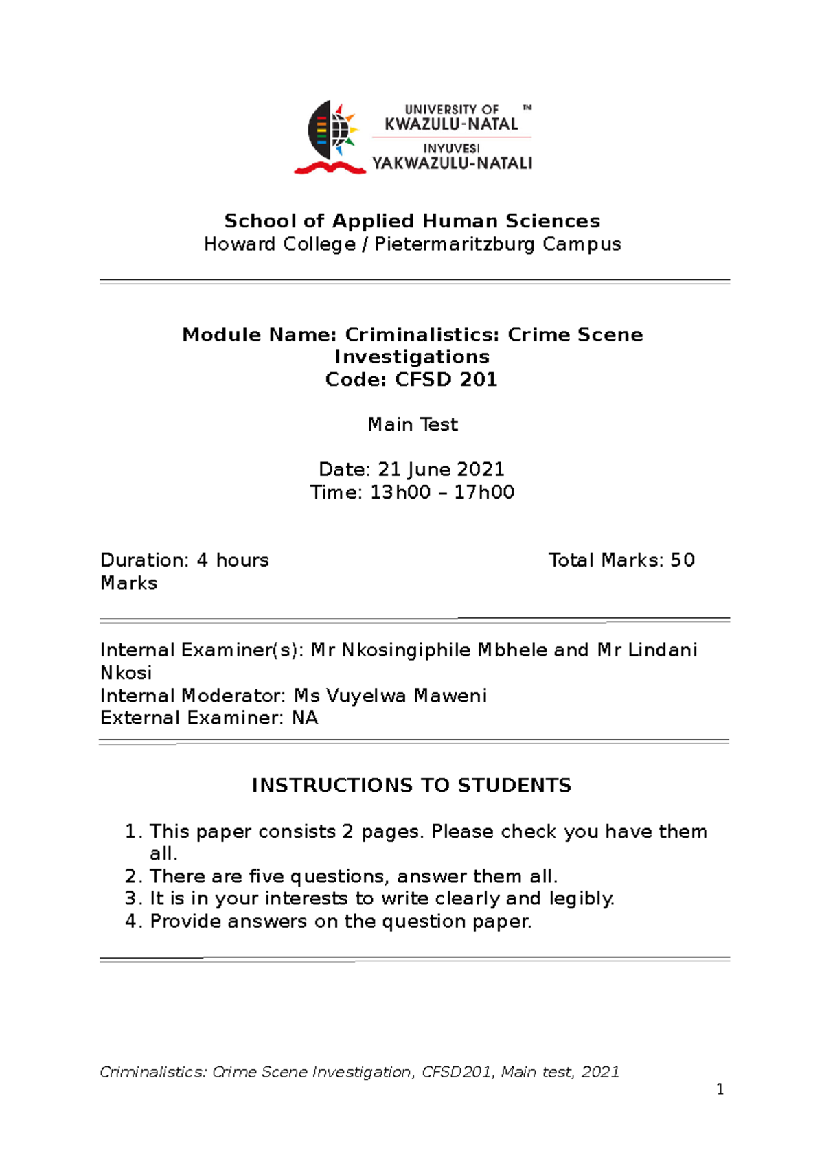 cfsd criminology - School of Applied Human Sciences Howard College ...