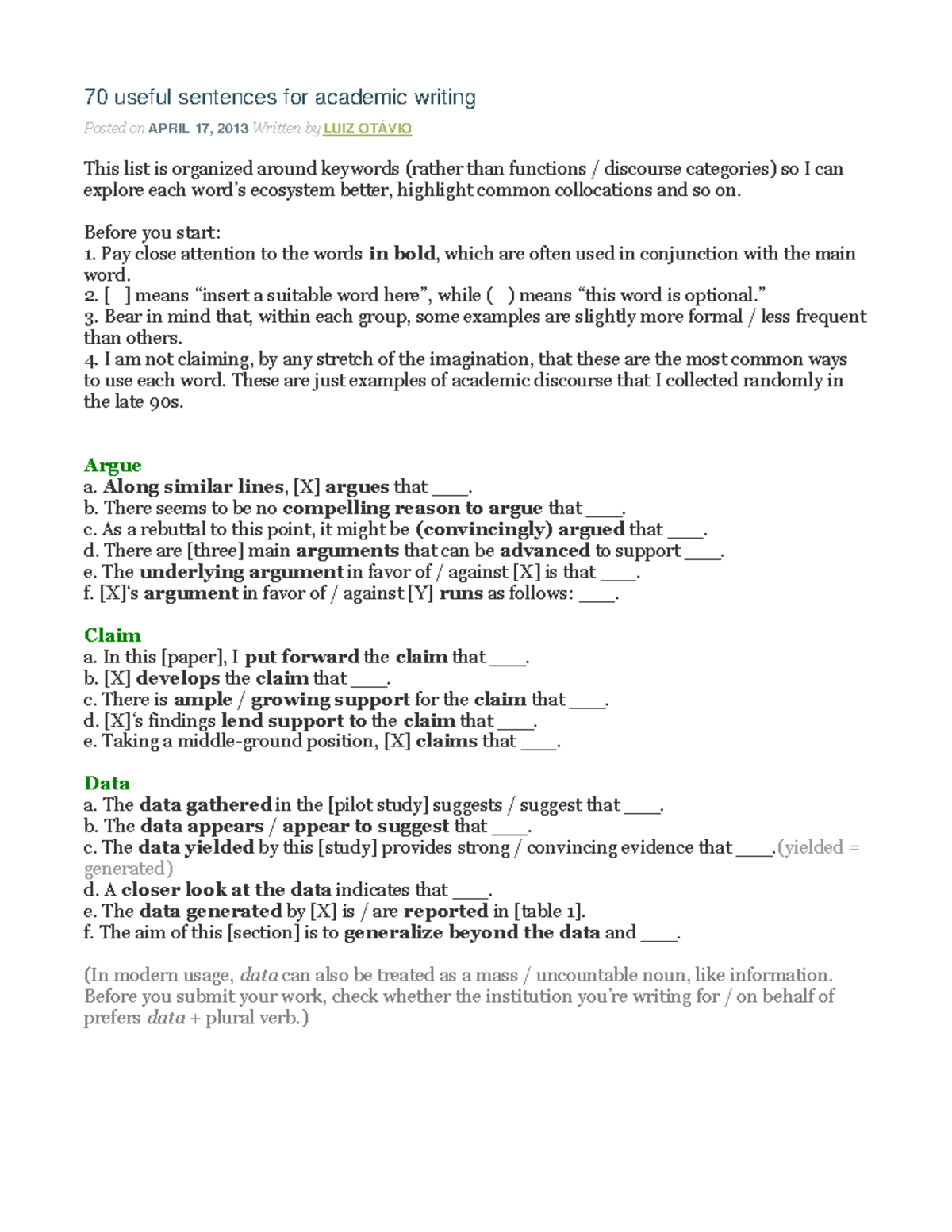 70 useful sentences for academic writing - 70 useful sentences for ...