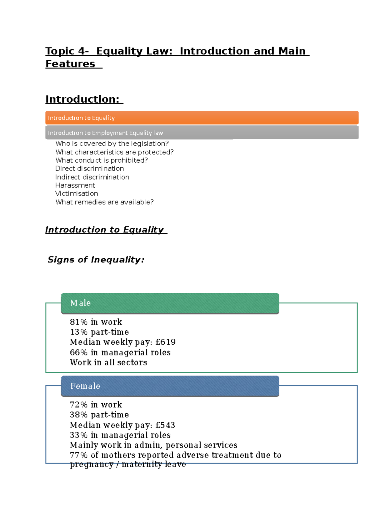 Equality and Race discrimination in workplace law - Topic 4- Equality ...
