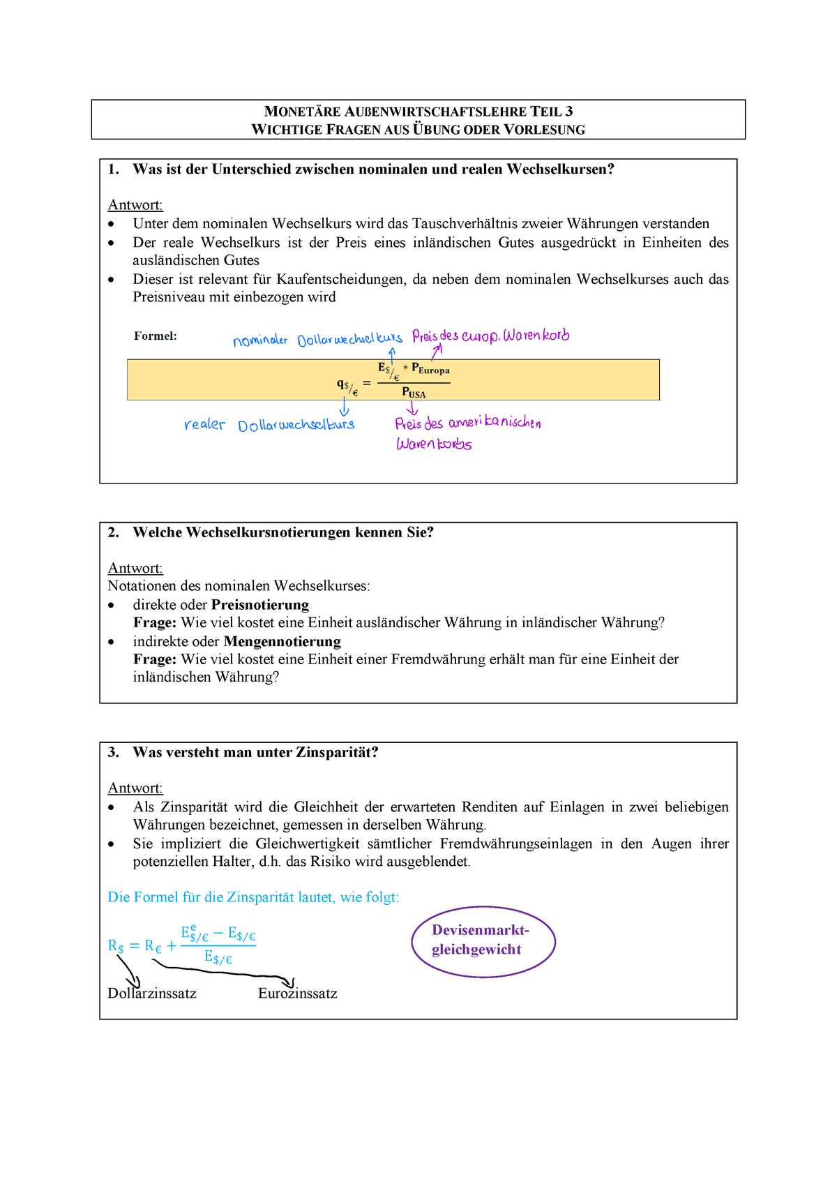 Wichtige Übungsaufgaben Von Übung 1 Bis 8 - MONETÄRE ...