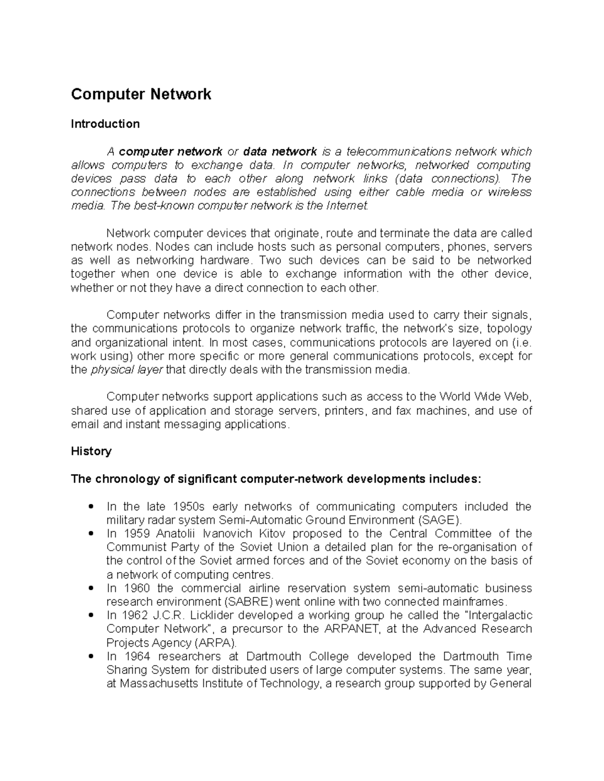 Computer Network - Computer Network Introduction A computer network or ...