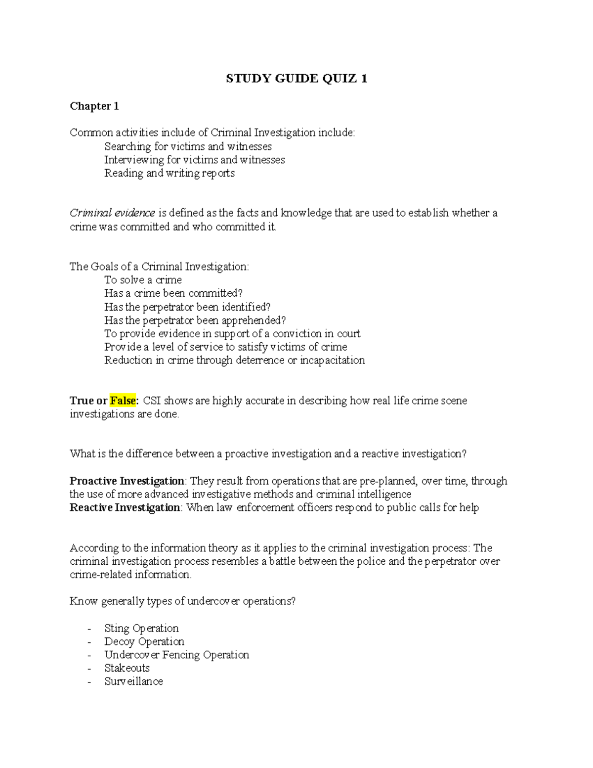 Study Guide 3075 Ch 1 and 2 Spring 2023 - STUDY GUIDE QUIZ 1 Chapter 1 ...