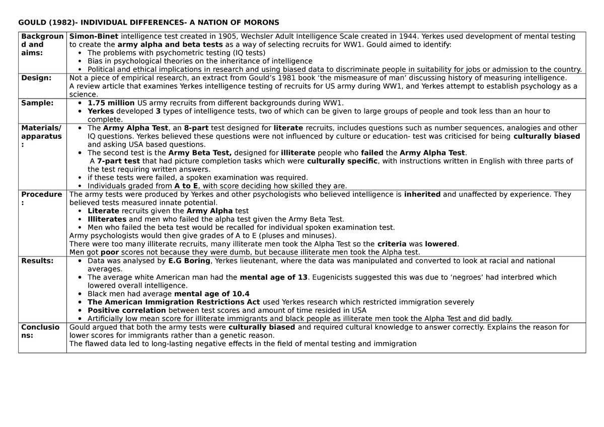 Gould ID - GOULD (1982)- INDIVIDUAL DIFFERENCES- A NATION OF MORONS ...