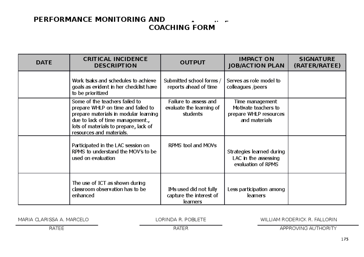PMCF make it useful PERFORMANCE MONITORING AND COACHING FORM DATE