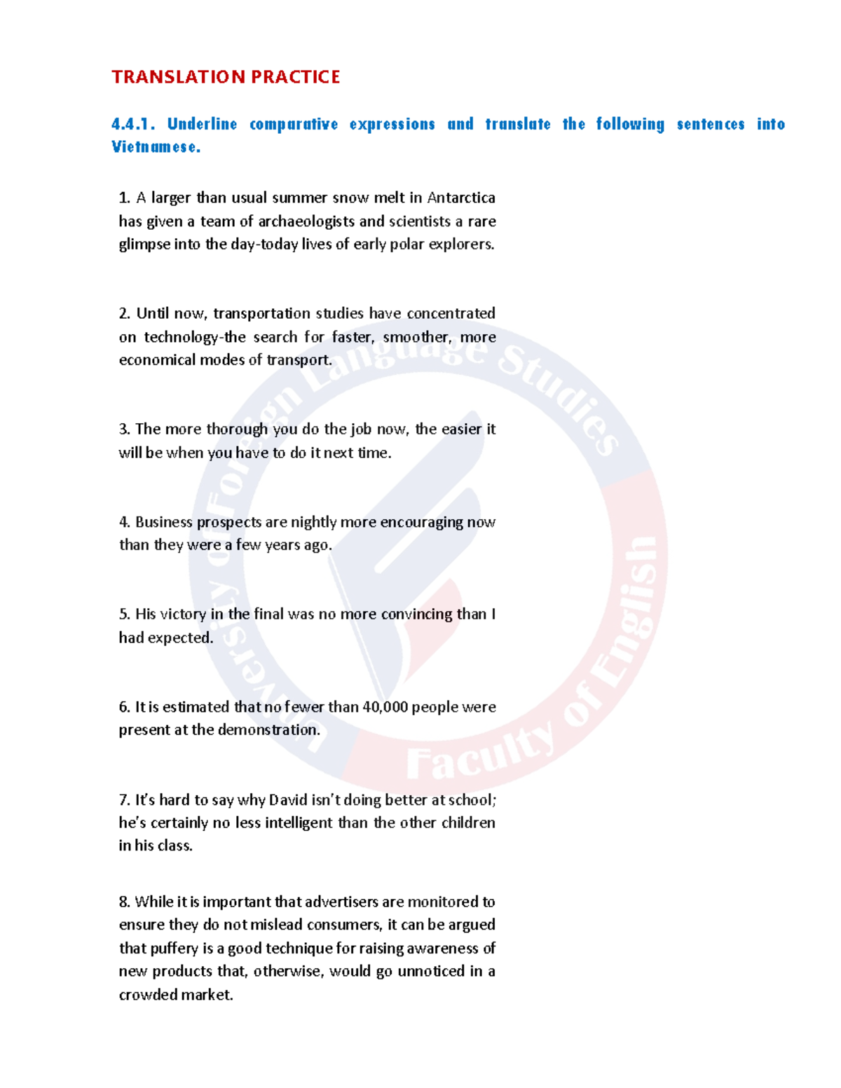 UNIT 4- Translation Practice mark - TRANSLATION PRACTICE 4.4. Underline ...
