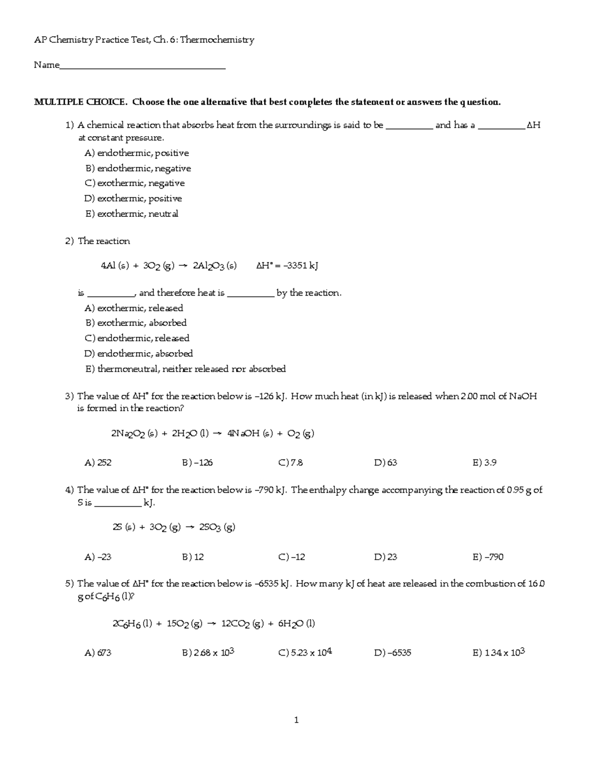 Ch 06 prac test thermochem - potential Quiz - AP Chemistry Practice ...