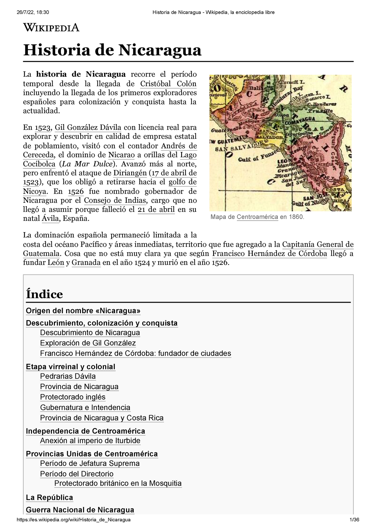 Historia de Nicaragua - Wikipedia, la enciclopedia libre - Mapa de  Centroamérica en 1860. Historia - Studocu
