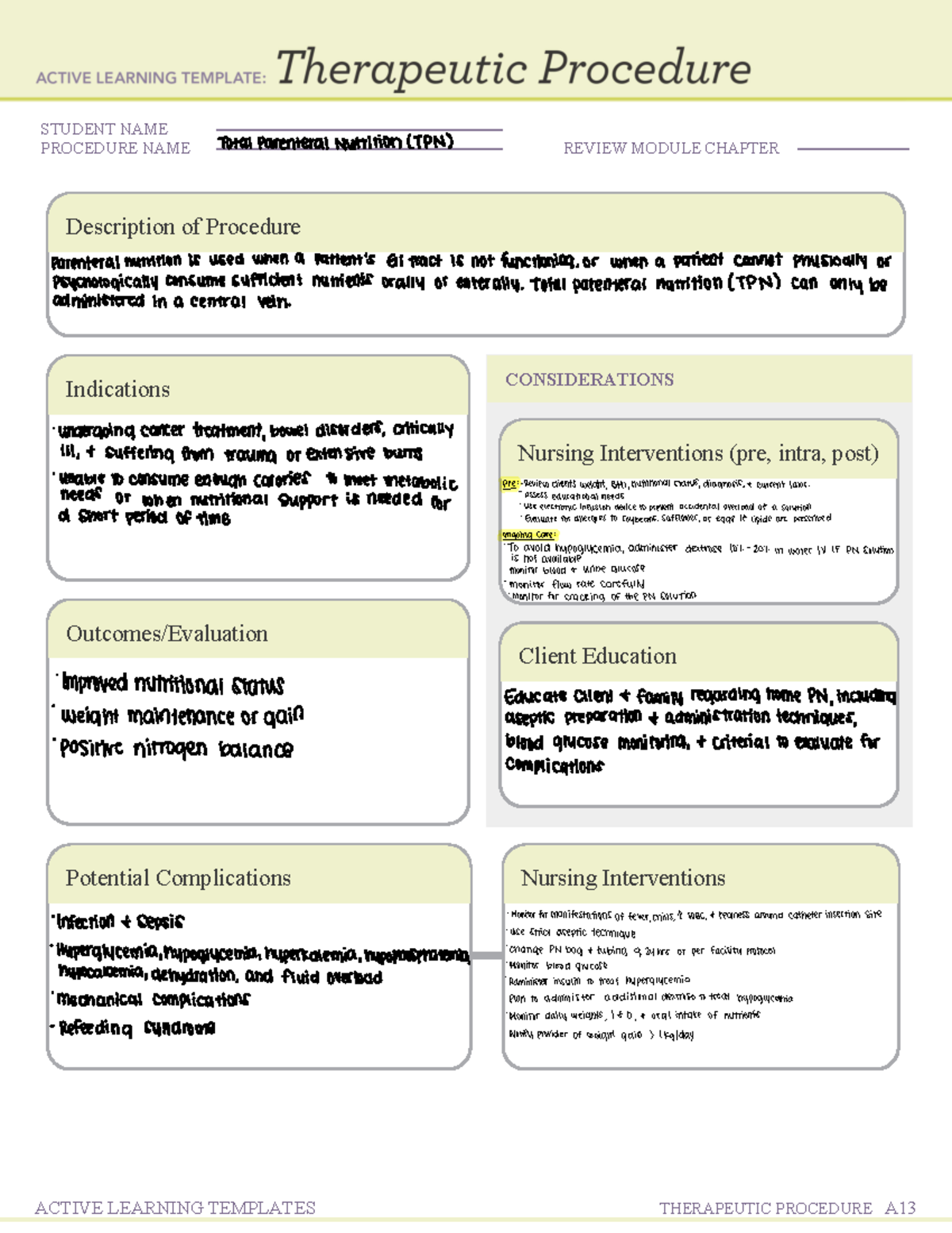 Total Parental Nutrition STUDENT NAME PROCEDURE NAME REVIEW MODULE 