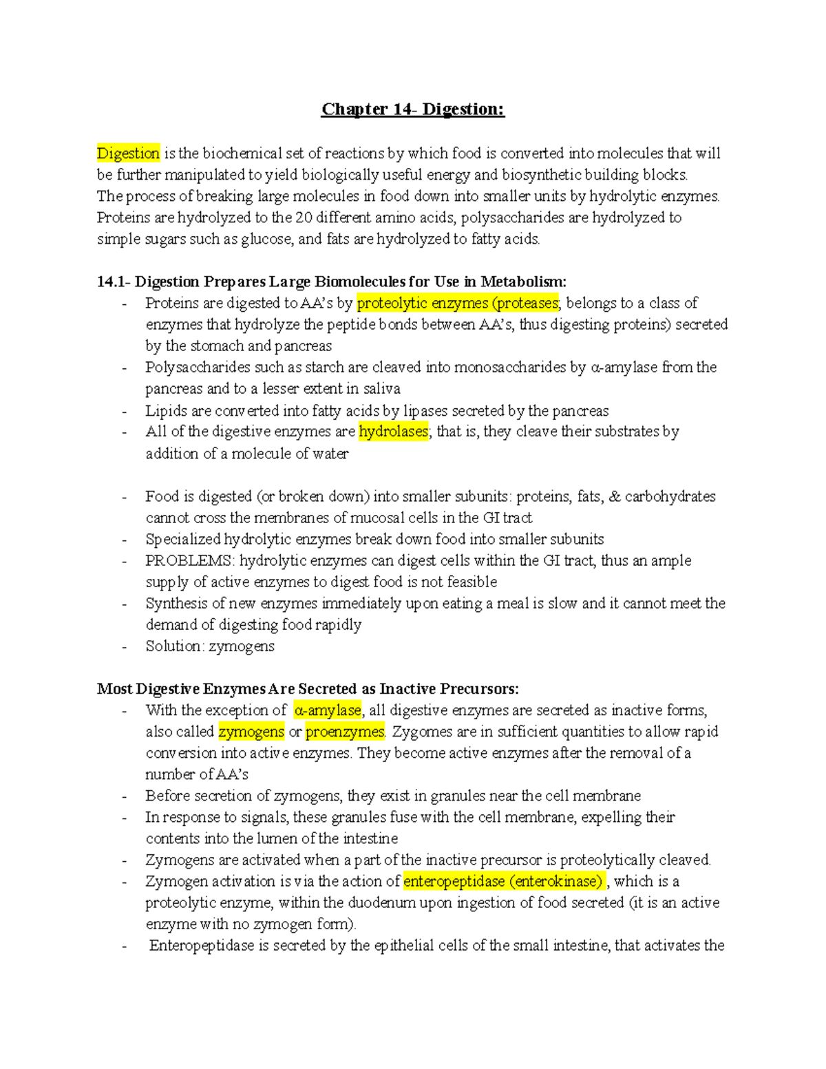 Chapter 14- Digestion - Chapter 14- Digestion: Digestion is the ...