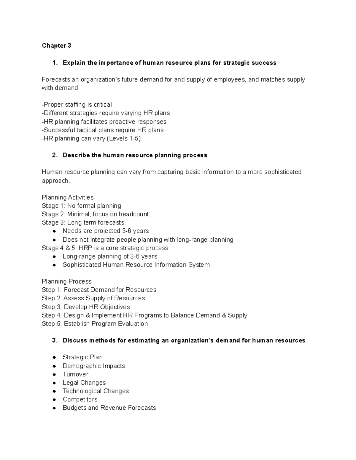 Chapter 3 Notes - Chapter 3 Explain the importance of human resource ...