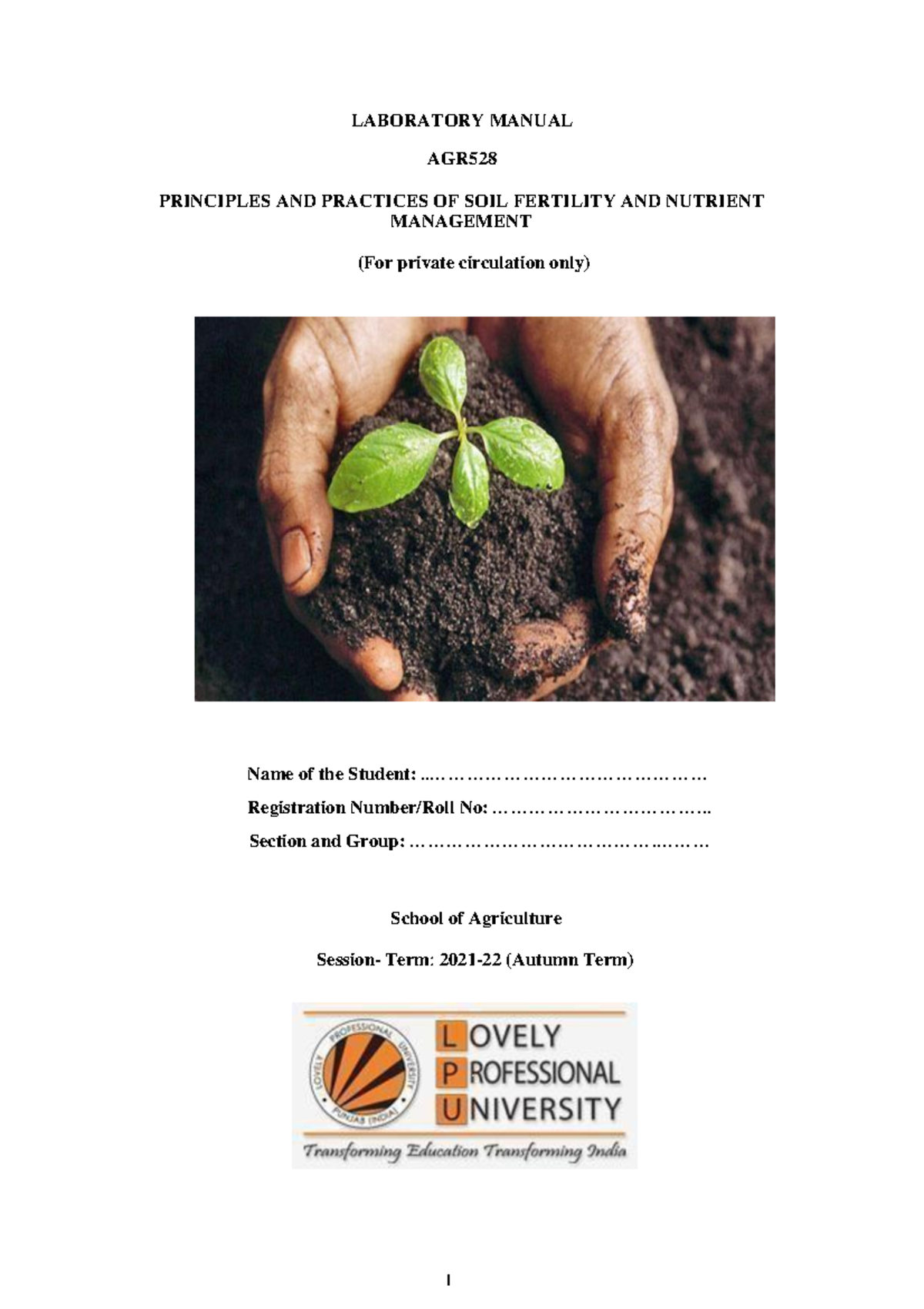 Lmagr 528 Lab Manual of Principles and Practices of Soil fertility